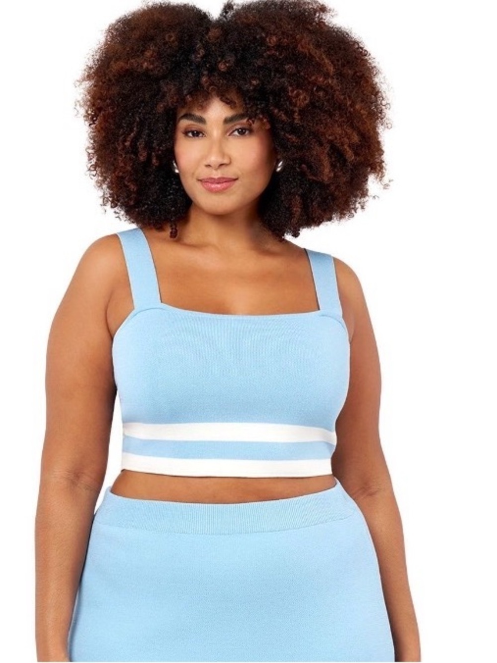 Light Blue Stripe Knit Cropped Tank Top